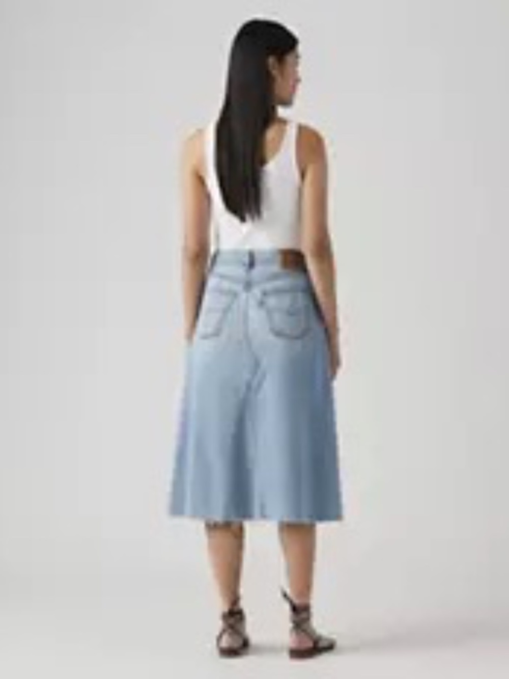 Levi's Premium High Rise A-Line Deconstructed Denim Skirt Midi Button Fly 28 - Picture 3 of 12